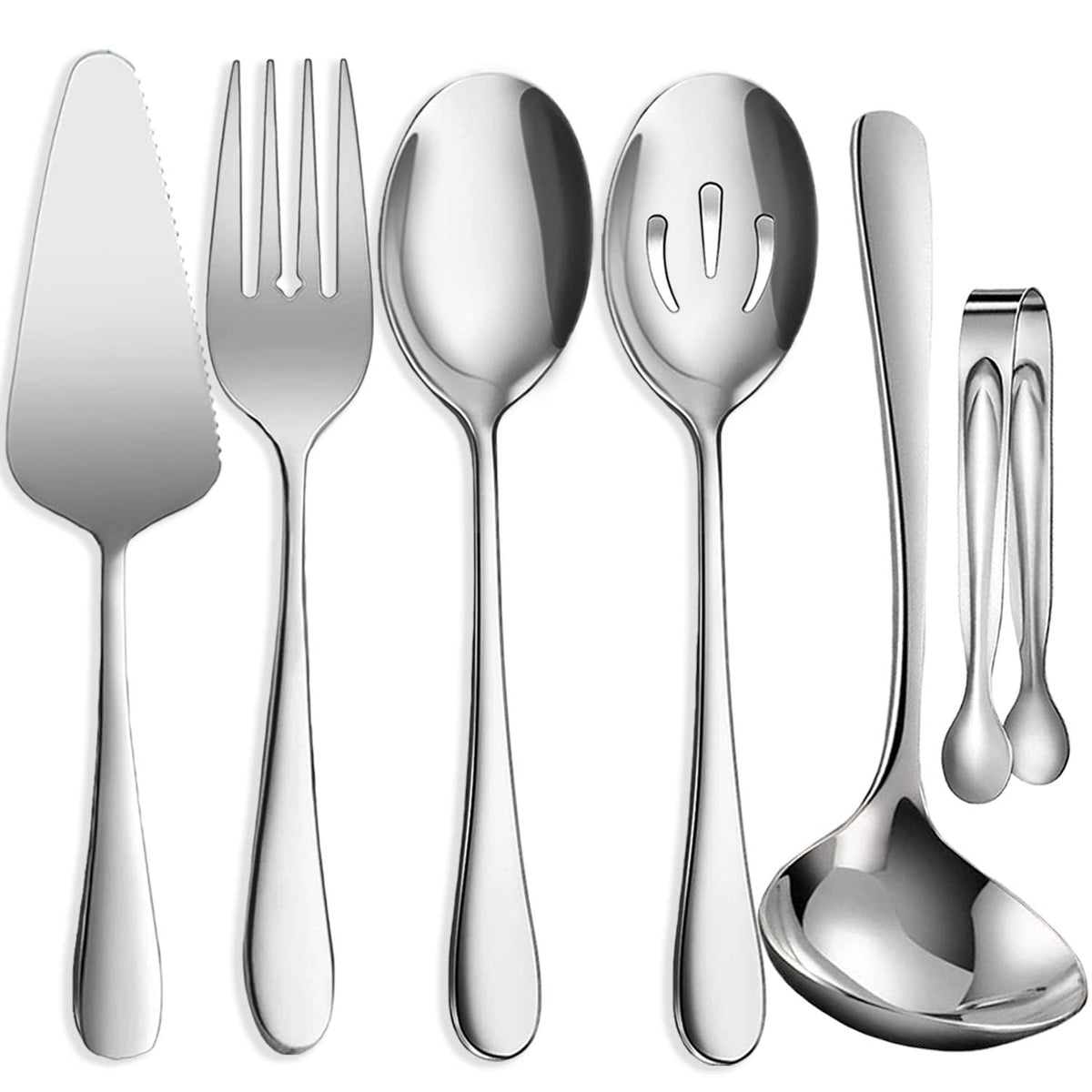 IAXSEE 11 PCS Serving Utensils, Large Stainless Steel Spoons Forks Tongs, Pie Server, Great for Hostess Buffet Catering Banquet Party, Black
