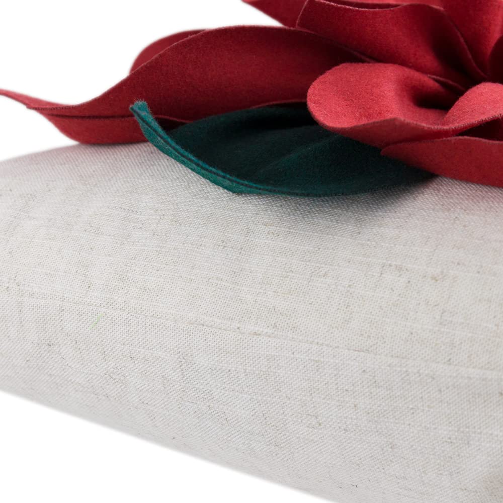 KINGROSE Christmas 3D Flower Accent Pillow Cover Festival Red Floral Throw Pillow Case Decorative Cushion Cover for Sofa Couch Bed Living Room Home Decor 18 x 18 Inches