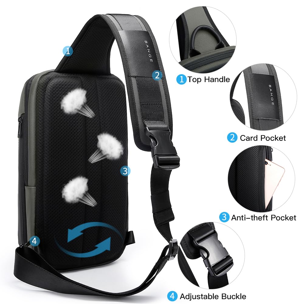 BANGE Men's Sling Bag, Waterproof Men's Chest Bag Shoulder bags Crossbody Sling Backpack for Men…