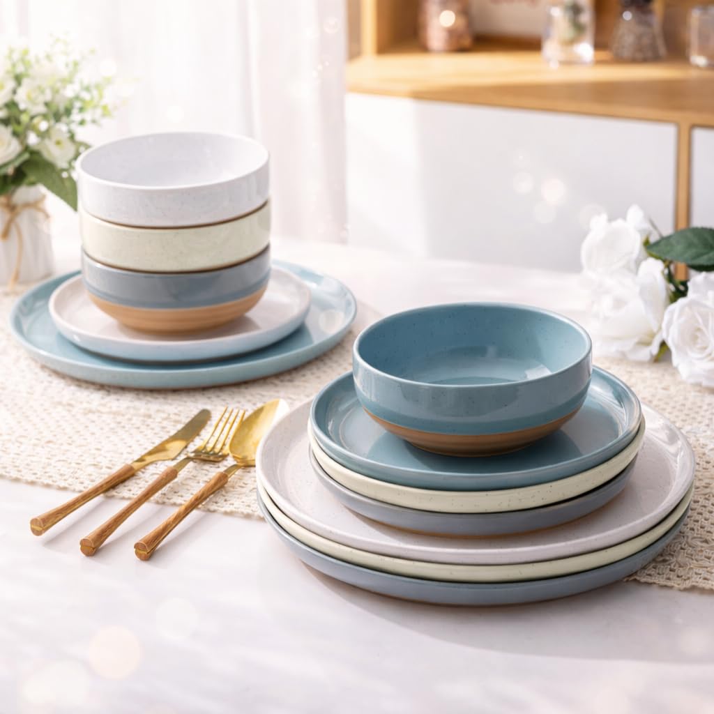 AmorArc Dinnerware Sets for 8, 24 Pieces Ceramic Plates and Bowls Set