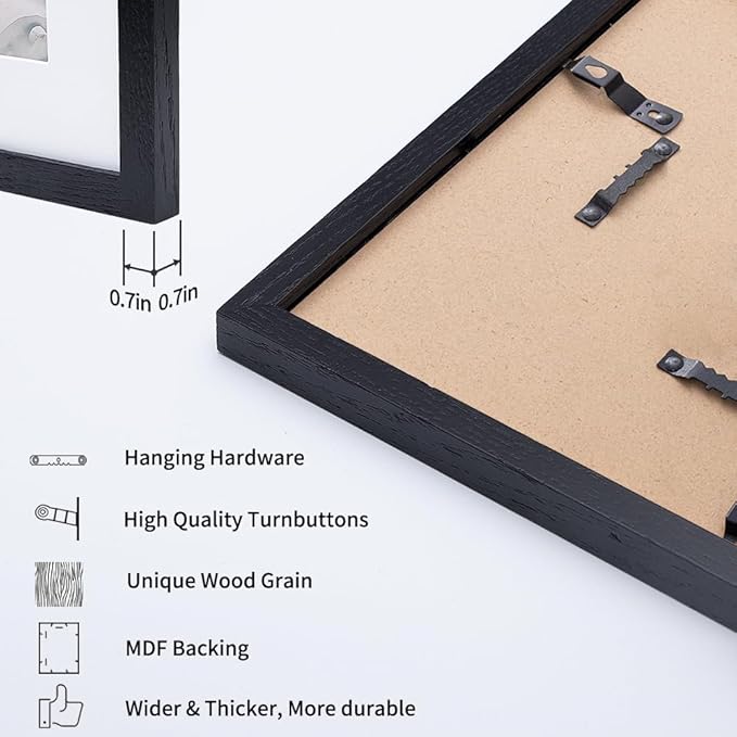 Axeman 22x28 Picture Frame with Mat for 18x24, Solid Oak Wood Poster Frame with Tempered Glass, Wooden 22''x28'' Minimalist Photo Frame Puzzle Frame with Free Wall Hooks, Set of 2, Black