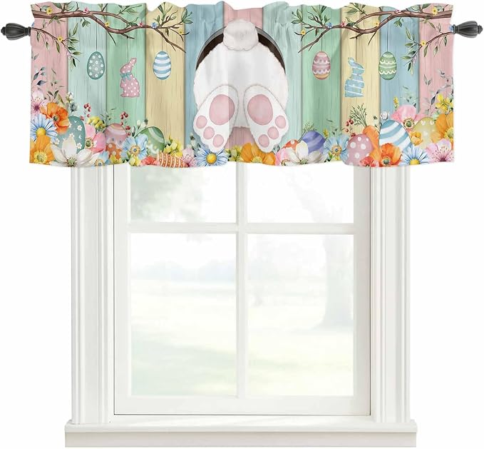 Easter Curtain Valances for Windows, Kitchen Valance Window Treatment, Spring