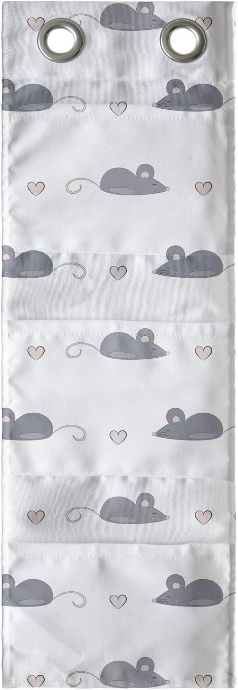 Ambesonne Mouse Hanging Pocket Organizer, Layout of Repetitive Rodents and Mini Hearts in a Hand Drawn Doodle Like Style, Printed Polyester Storage Bag with Pockets, 9" x 27", Dimgray and White