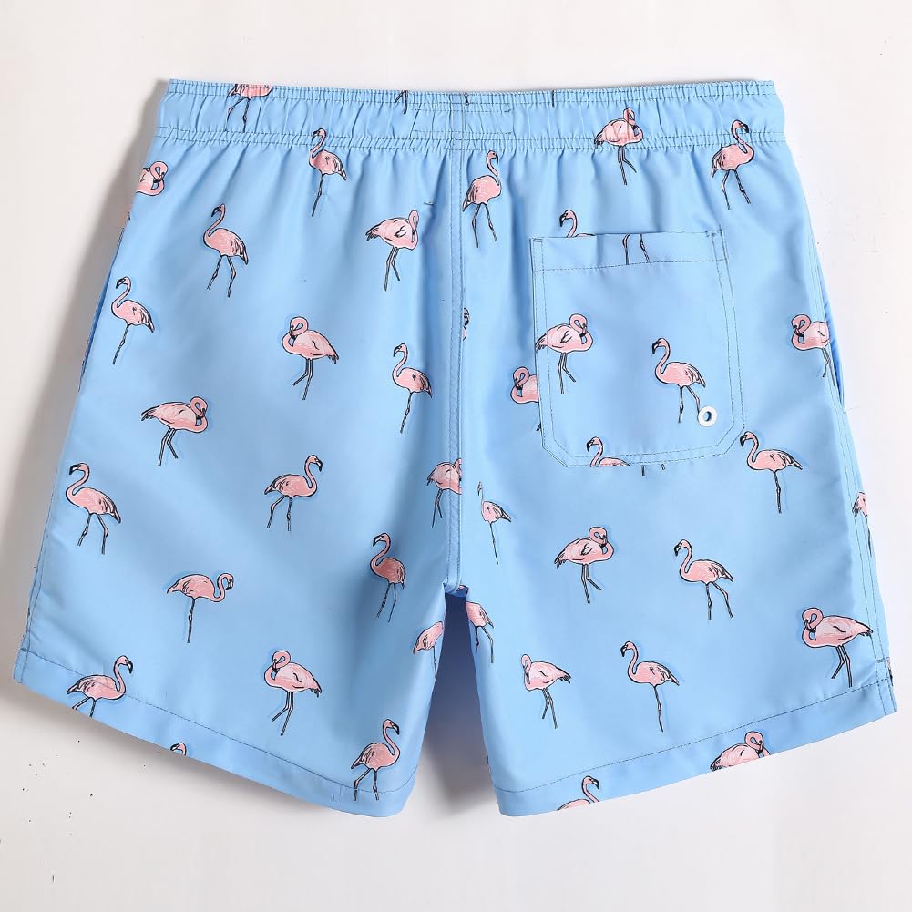 maamgic Mens Swim Trunks Quick Dry Swim Shorts with Mesh Lining Funny Swimwear Bathing Suits 7inch Flamingo Blue Large
