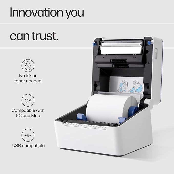 HP Shipping Label Printer, 4x6 Commercial Grade Direct Thermal, Compact & Easy-to-use, High-Speed 203 DPI, Barcode Printer, Compatible with Amazon, UPS, Shopify, Etsy, Ebay, ShipStation & More