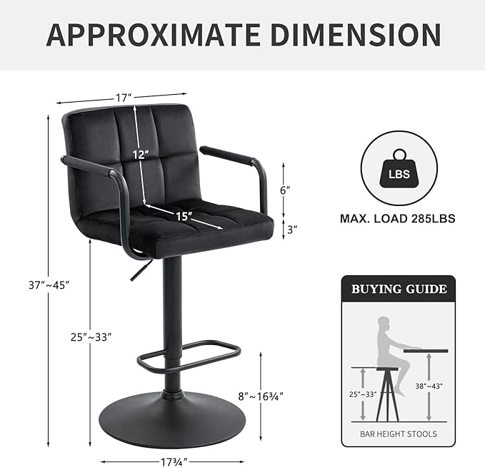 Furnimart Adjustable Bar Stool Swivel Barstools Set of 4 Counter Stools with Armrest and Footrest Upholstered Bar Chairs for Kitchen and Dining Room