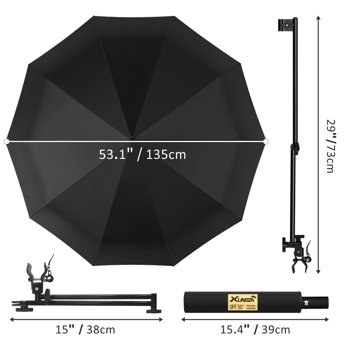 XLINGZA UPF 50+ Beach Umbrella with Adjustable Universal Clamp