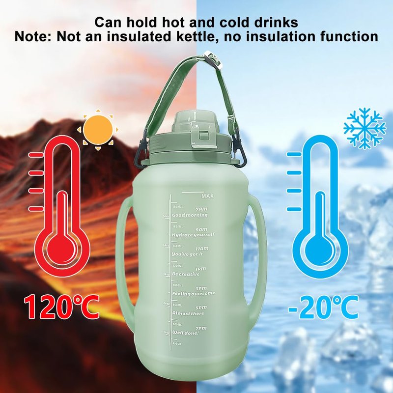 LELExilan 64oz Foldable Silicone Water Bottle with Straw, BPA-Free Motivational Time Marker, Leakproof Collapsible Water Jug with Handle for Gym, Sports, Camping & Outdoor Activities (Green)