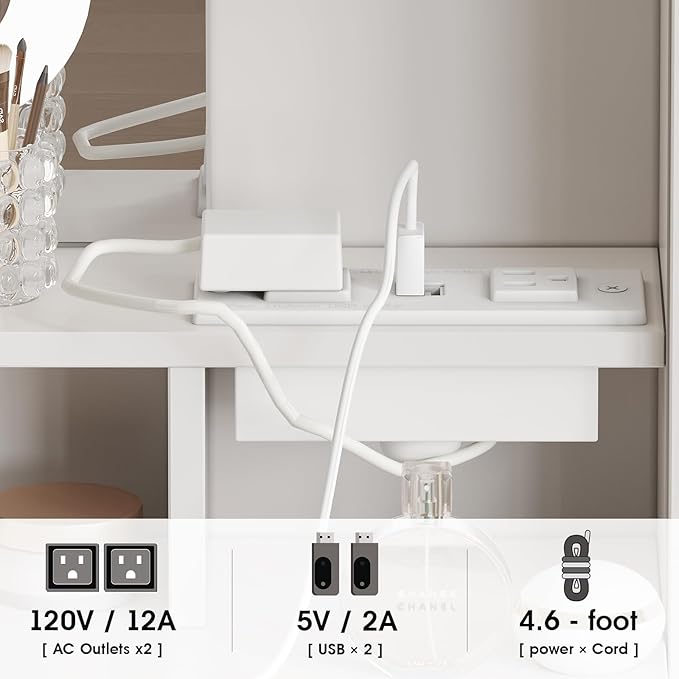 Maupvit Vanity Desk with HD LED Mirror,White Vanity with Large Jewelry Cabinet,Lots Storage Shelves,3 Drawers & Cabinets,Makeup Desk with Charging Station,3 Lighting Modes, Brightness Adjustable