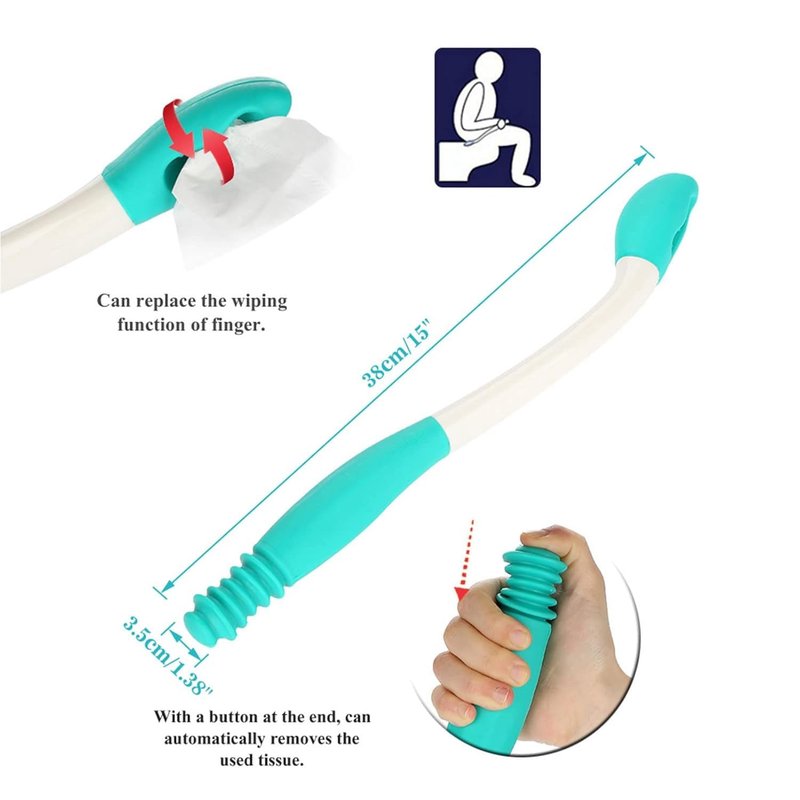 VBQFDPH Long Handle Bottom Wiper, Toilet Aids Tool, Extends Reach Over 15 Inches, Grips Toilet Paper or Wipes