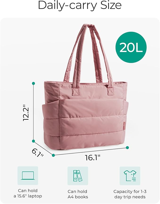 BAGSMART Tote Bag for Women, Lightweight Puffy Tote Bag with Compartments Shoulder Bag Handbag for Travel, Work, Gym | Lightweight, Puffy, Quilted, for Travel, Work
