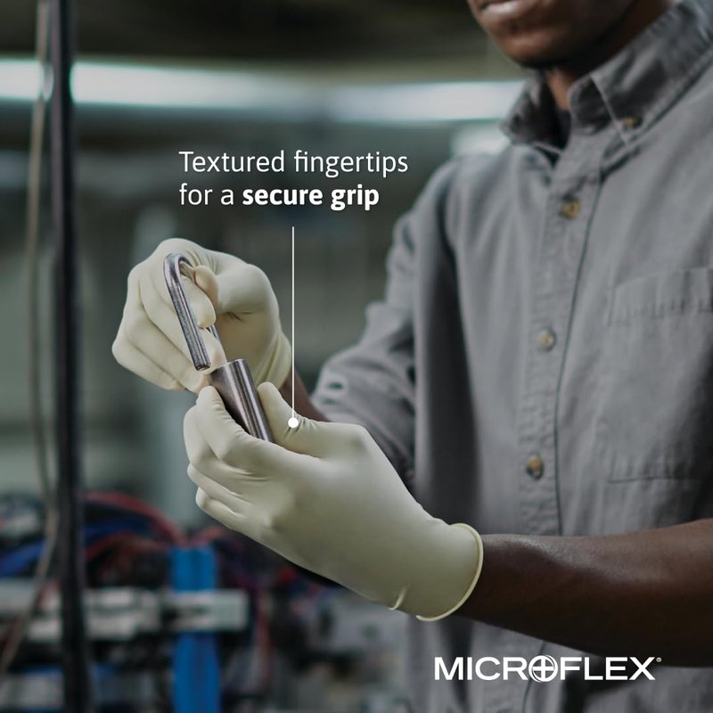 Ansell MICROFLEX Diamond Grip MF-300 Disposable Latex Gloves for Automotive, Healthcare, Machinery Industries - Small, Natural (Case of 1000)