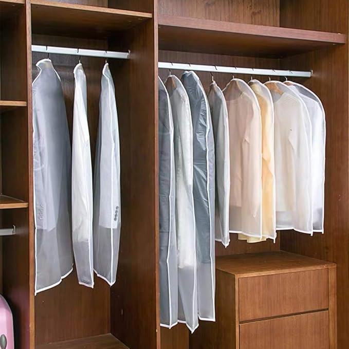 Garment Bags Clothes Storage Bag (Set of 12) Closet Cover for Open Closet Shirt Bags with Zipper for Suit, Sweaters Travel Laundry Wardrobe Closet Garment Dust Cover Bags (White 24'' x 54'')
