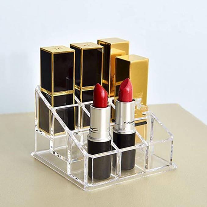 Lipstick Holder 9 Spaces Lipgloss Organizer , 3 Rows - Nail Polish Organizer Makeup Holder & Cosmetics Storage Display