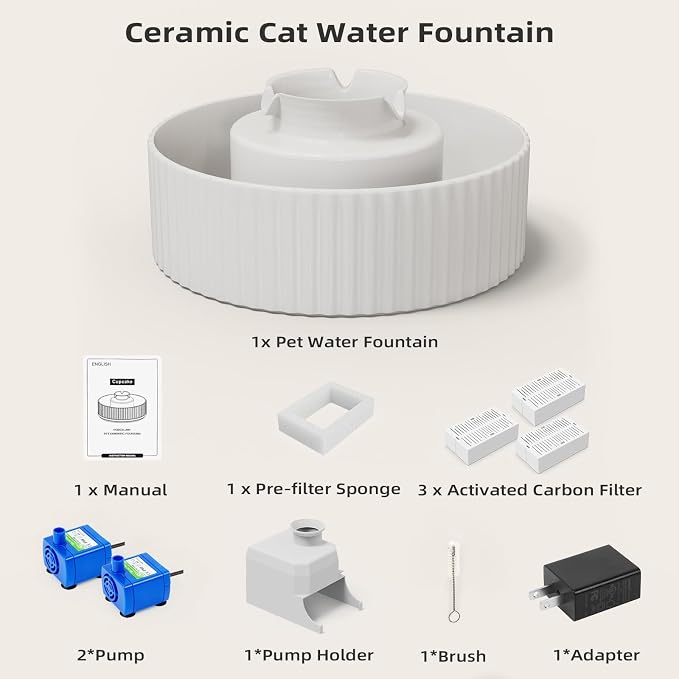 Ceramic Cat Water Fountain, Waatoos 2.1L/71oz Cupcake Pet Water Fountain