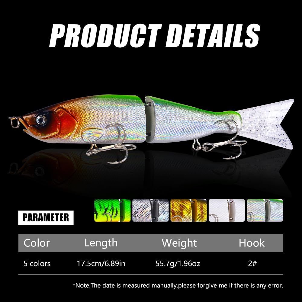 3Pcs HENGJIA Glide Bait Fishing Lures Jointed Swimbait,Life-Like Swimbaits
