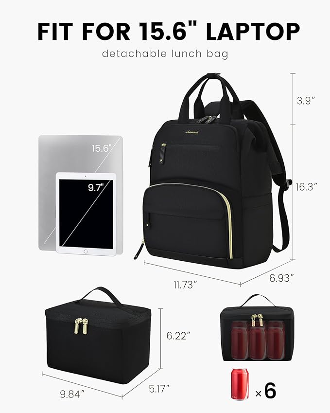 LOVEVOOK Lunch Backpack for Women, 15.6 Inch Laptop Bag with Insulated Cooler Lunch Box, Work Backpack for Teacher Nurse, Travel Backpack Lunch Bag for Camping Picnic Daily Use