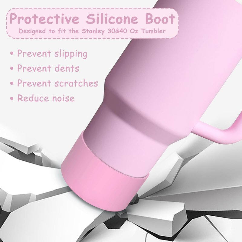 Stanley Cup Accessories Set,Including 2 Pcs 0.4in Straw Cover, 1 Silicone Spill-Proof Stopper Set of 3, 1 Cute Flower Handle Charm, 1 Silicone Boot Fits Stanley 40&30 Oz Tumbler (Lavender Pink)