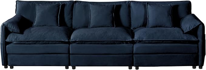 109.45" Oversized Extra Deep Seat Modern Chenille Cloud Couch, Large 3 Seater Modular Sofa for Living Room Bedroom Apartment Office (Blue, 109.45 Inch)