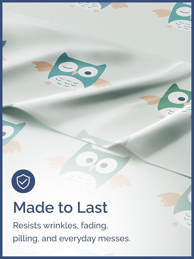 Kids Owls Twin 3 Piece Sheet Set - Boys, Girls, Teens, Toddler - Easy Fit, Deep Pockets - Breathable, Hotel Quality Bedding Sheets - Machine Washable & Wrinkle Free - Cute, Cozy & Soft - CGK Linens