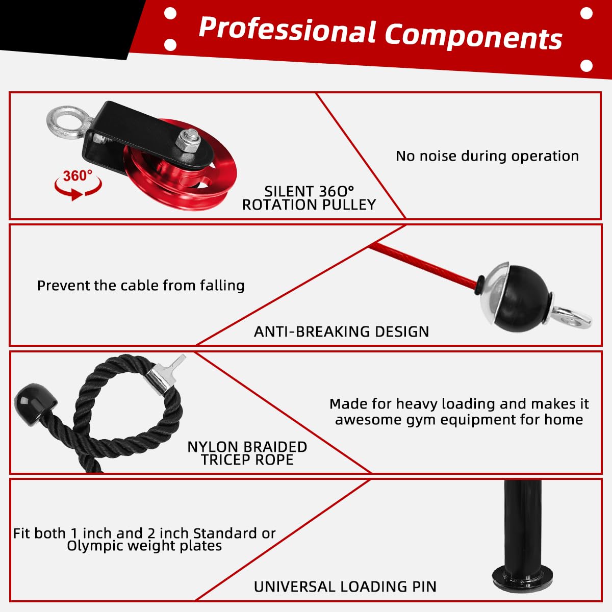 SUNMEG LAT Pulldown and Lift Weight Pulley System Cable Machine Fit Olympic 2 inch Attachments for Triceps Pull Down, Biceps Curl, Back, Forearm, Shoulder Home Gym Muscle Training Equipment