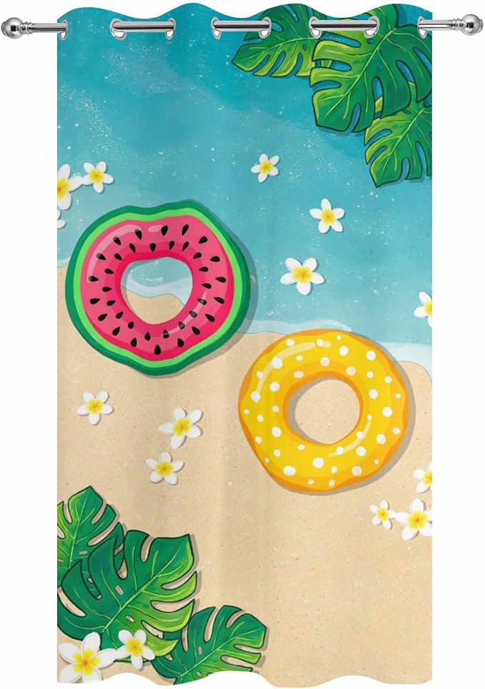 Summer Outdoor Curtains for Patio Plumeria Swimming Circles Ocean Beach