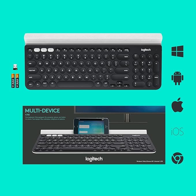 Logitech K780 Multi-Device Wireless Keyboard for Computer, Phone and Tablet – Flow Cross-Computer Control Compatible - Speckles, White