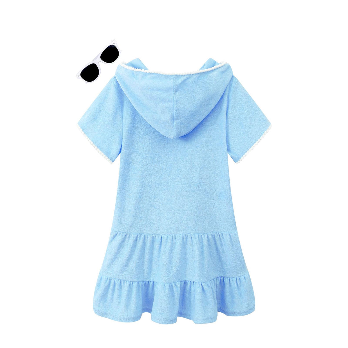 LUCKYGAL Girls Swimsuit Cover Up Zip-Up Swim Coverup Blue Terry Beach Bathing Suit, Size 8 9