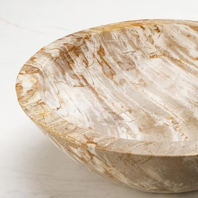 KALIFANO - 9" Brown Small Petrified Wood Bowl, Hand-carved, Timeless, Unique, and Elegant Decor Accent, Office or Home Decor