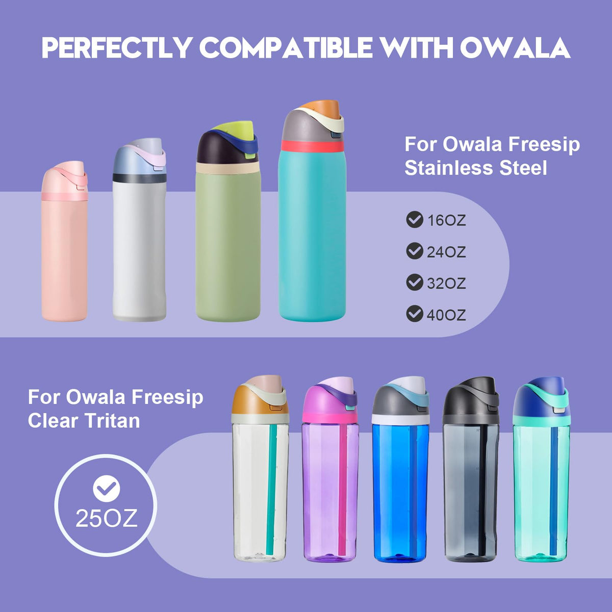 Branbox Replacement Lid for Owala, Compatible with Owala Cup 16oz 24oz 32oz 40oz, One Button Water Bottle Top Lid for Owala, Leakproof, BPA-Free, Orange-Purple (Orange-Purple)