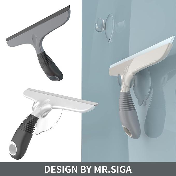 MR.SIGA Silicone Squeegee for Shower Doors, 25 cm/10 inch, White & Gray