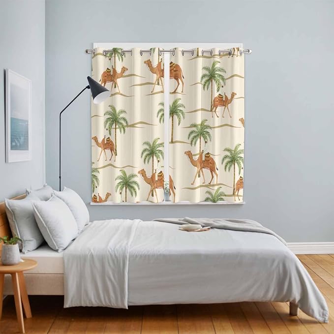 2 Panel Kitchen Cafe Curtains, Date Coconut Tree Sunlight Filtering Nature Air