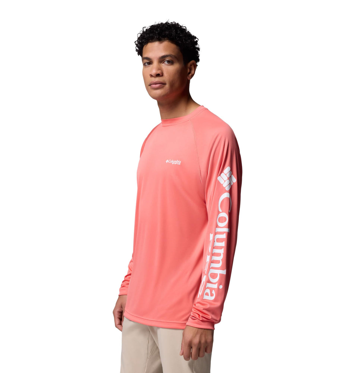 Columbia Men's PFG Terminal Tackle Long Sleeve Fishing Shirt, Melonade/White Logo, Large