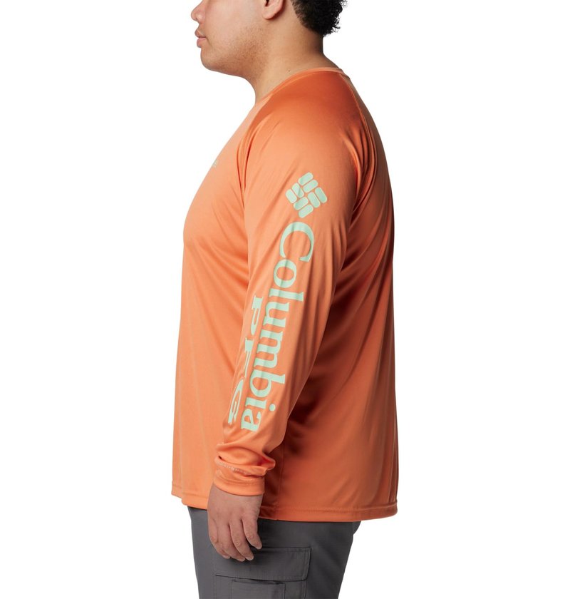Columbia Men's Terminal Tackle Long Sleeve Fishing Shirt, Dusty Orange/New Mint Logo, Medium