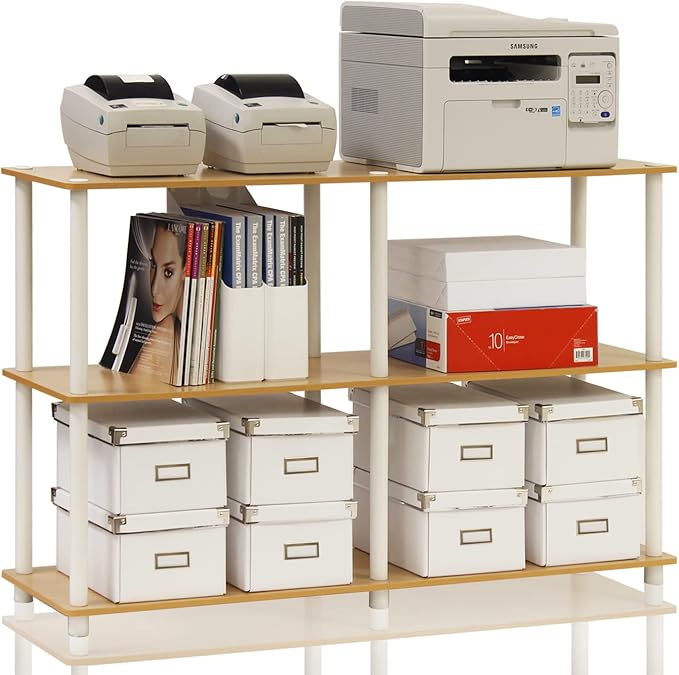 Furinno TURN-N-TUBE Storage Shelves, 3-Tier 47.4 Wide Book Shelf, Corner Shelf, Toolless Open Shelves, for Organization and Storage, Living Room, Garage, Home Office, Beech