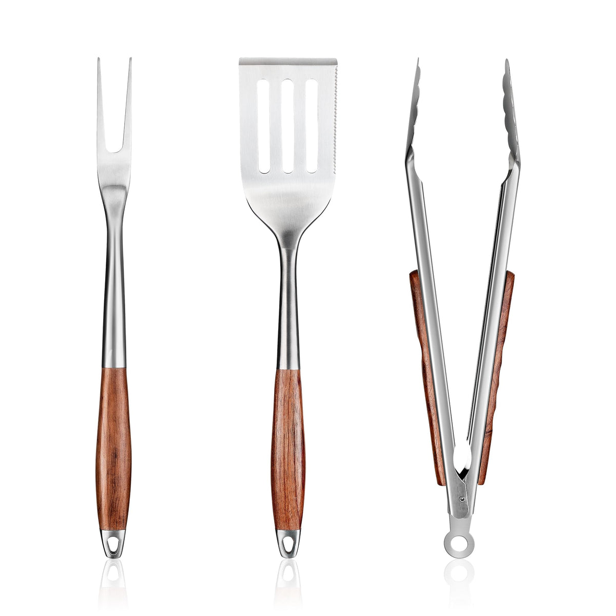 FJNATINH Heavy-Duty Grilling Accessories Rose Wooden BBQ Grilling Tools Set,Outdoor Grill Set with Spatula, Fork & Tongs,Essential Accessories for Barbecue & Grill. Ideal Gift for Men