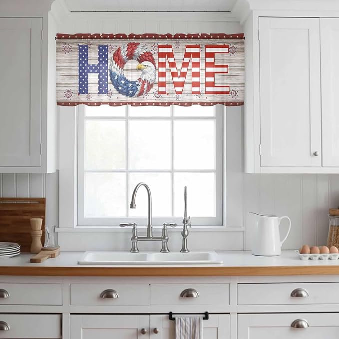 4th of July Sheer Valances for Windows 54"x18", Light Filtering Kitchen