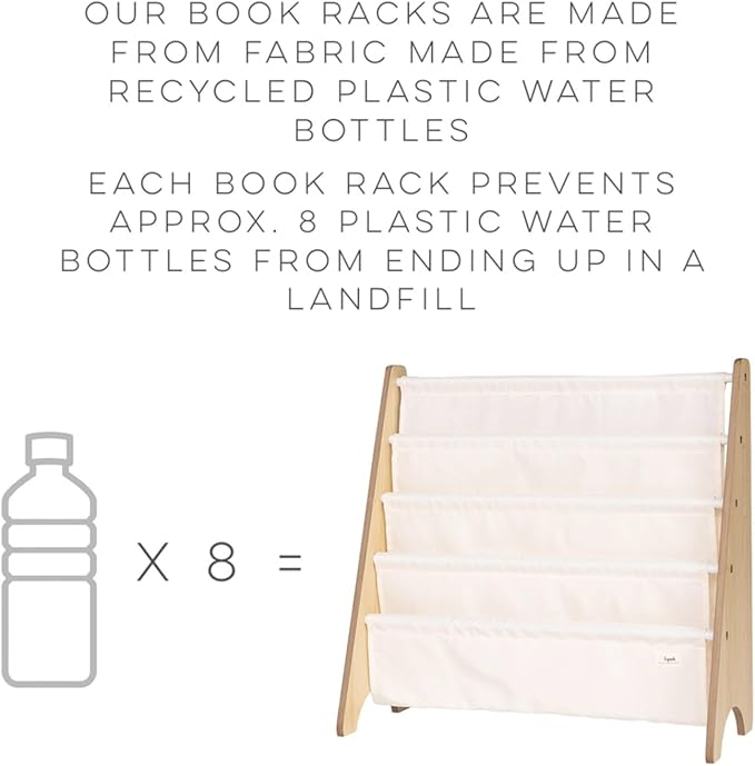 3 Sprouts Recycled Fabric Kids Bookshelf – 4-Tier Sling Book Rack Organizer - Nursery Room Playroom Classroom Wooden Book Shelves - Kid Bookcase Wood Storage Shelf for Toddler Age 3+ - Blueberry Ivory