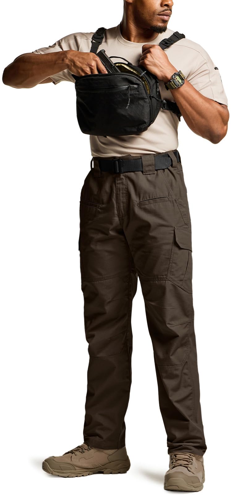 CQR Men's Tactical Pants, Water Resistant Ripstop Cargo Pants, Lightweight EDC Work Hiking Pants, Outdoor Apparel, Raider Dark Brown, 32W x 30L