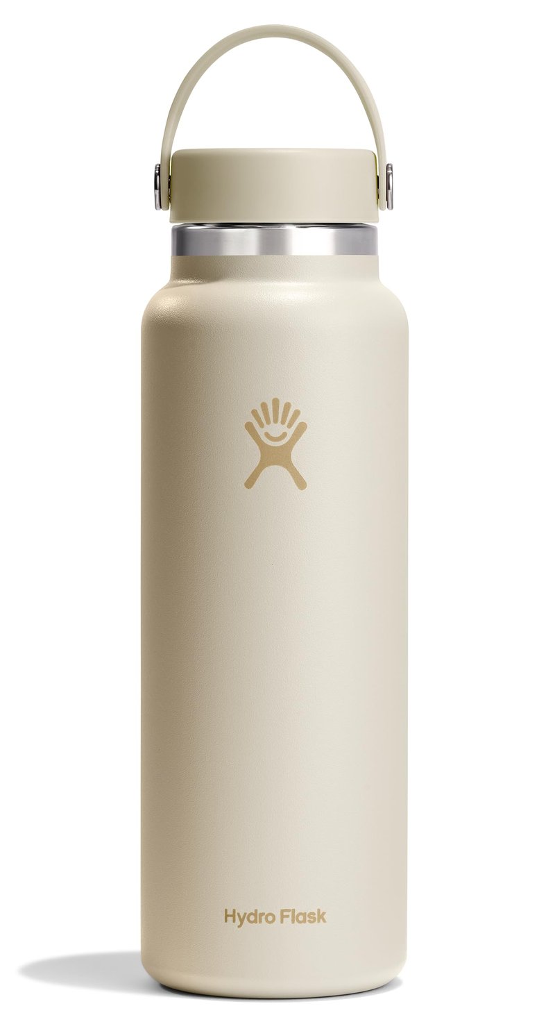Hydro Flask Water Bottle - Insulated Stainless Steel - Wide Mouth Flex Lid, Non Spill, Leakproof and Refillable in 40 Oz Coconut Cream