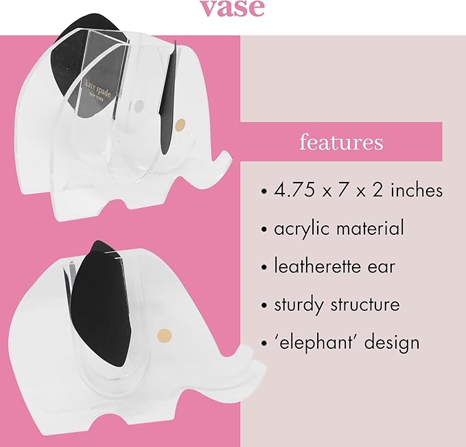 kate spade new york Acrylic Elephant Shaped Vase with Faux Leather Ears, Decorative Mini Planter or Desk Pot (Elephant)