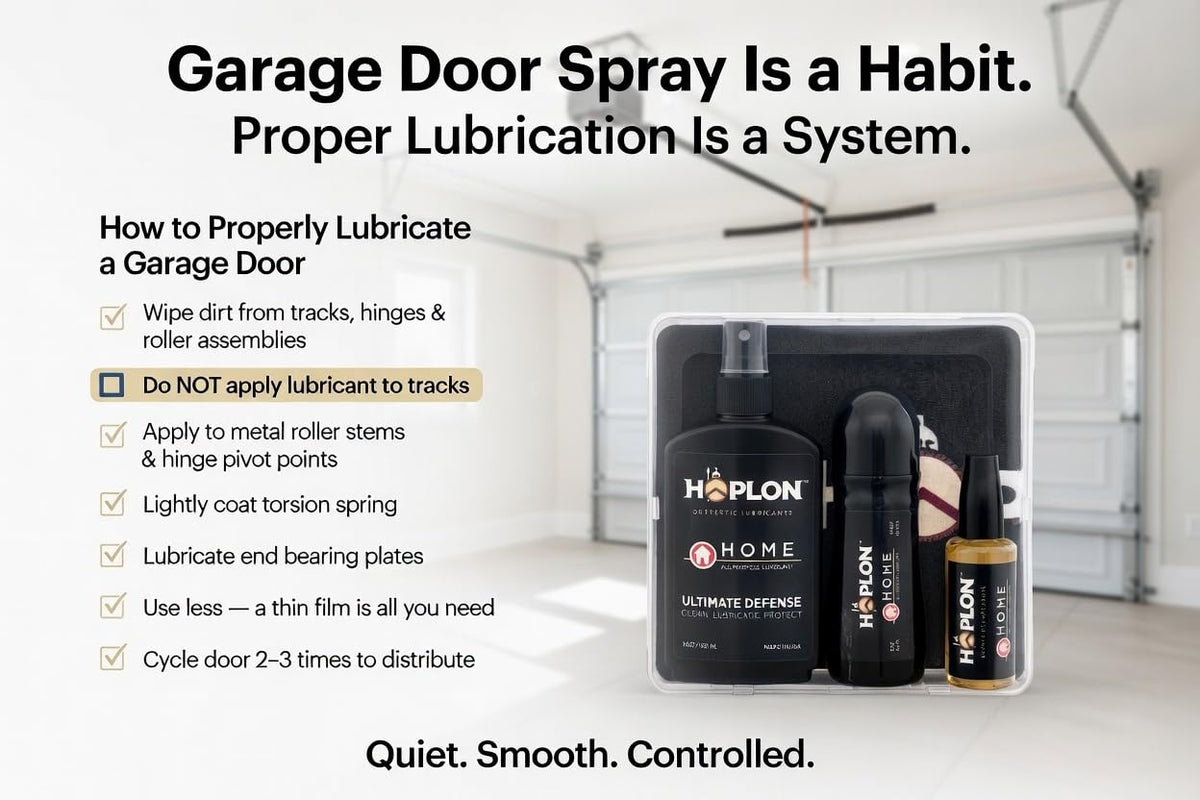 Hoplon Home Kit — Door Hinge Lubricant & Garage Door Maintenance Kit, Hinge Oil, Lock Lubricant & Squeaky Door Fix, Complete Home Lubricant Set with 3 Applicators, Made in USA
