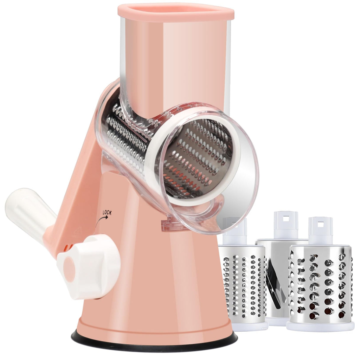 Ancevsk Cheese Grater Hand Crank, Rotary Vegetable Shredder with Handle and Strong Suction base, 3 in 1 Kitchen Speed Spin Veggie Slicer Nut Grinder for Pizza Top, Hash brown, Salad and More (Blue)