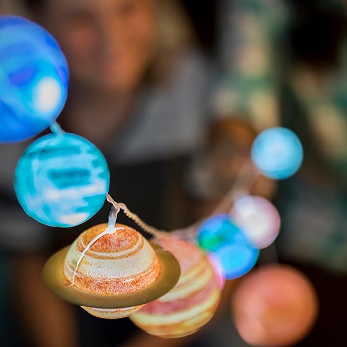 4M: STEAM Powered Kids: Solar System String Lights - Assemble & Paint Your Mini-Planetarium, LED Lights, DIY Outer Space Art & Craft Kit, Kids Ages 5+