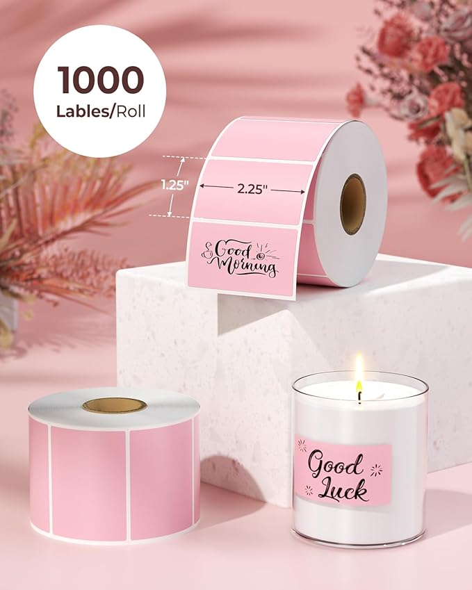 MUNBYN 2.25"x1.25" Pink Thermal Labels + 3" Pink Circle Thermal Stickers, 1000 Labels