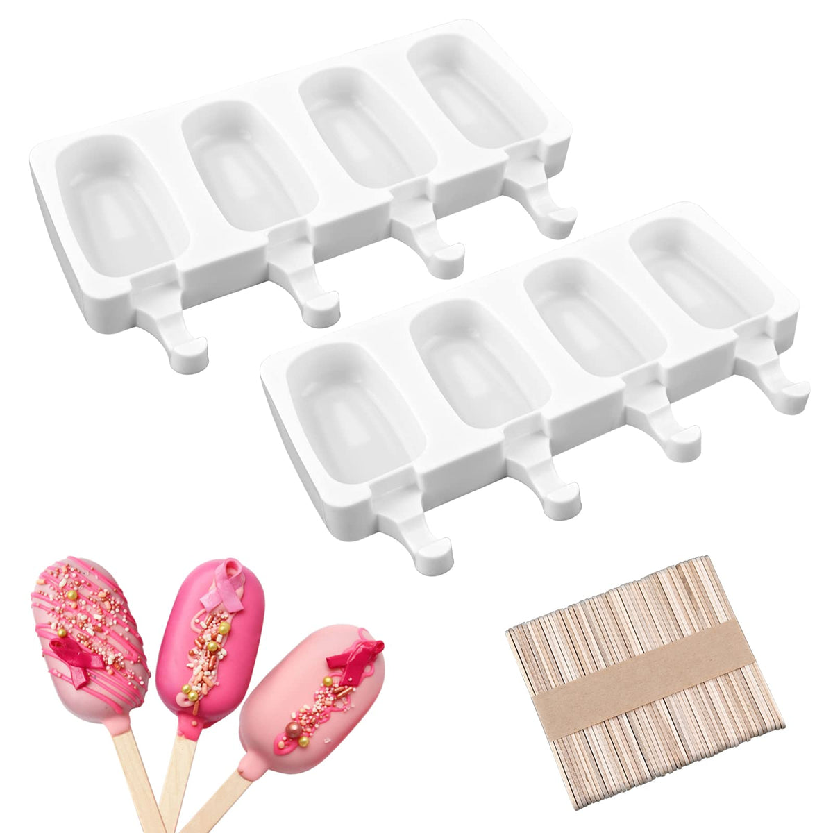 Sakolla 2 Pack 4 Cavities Diamond Shape Silicone Popsicle Molds