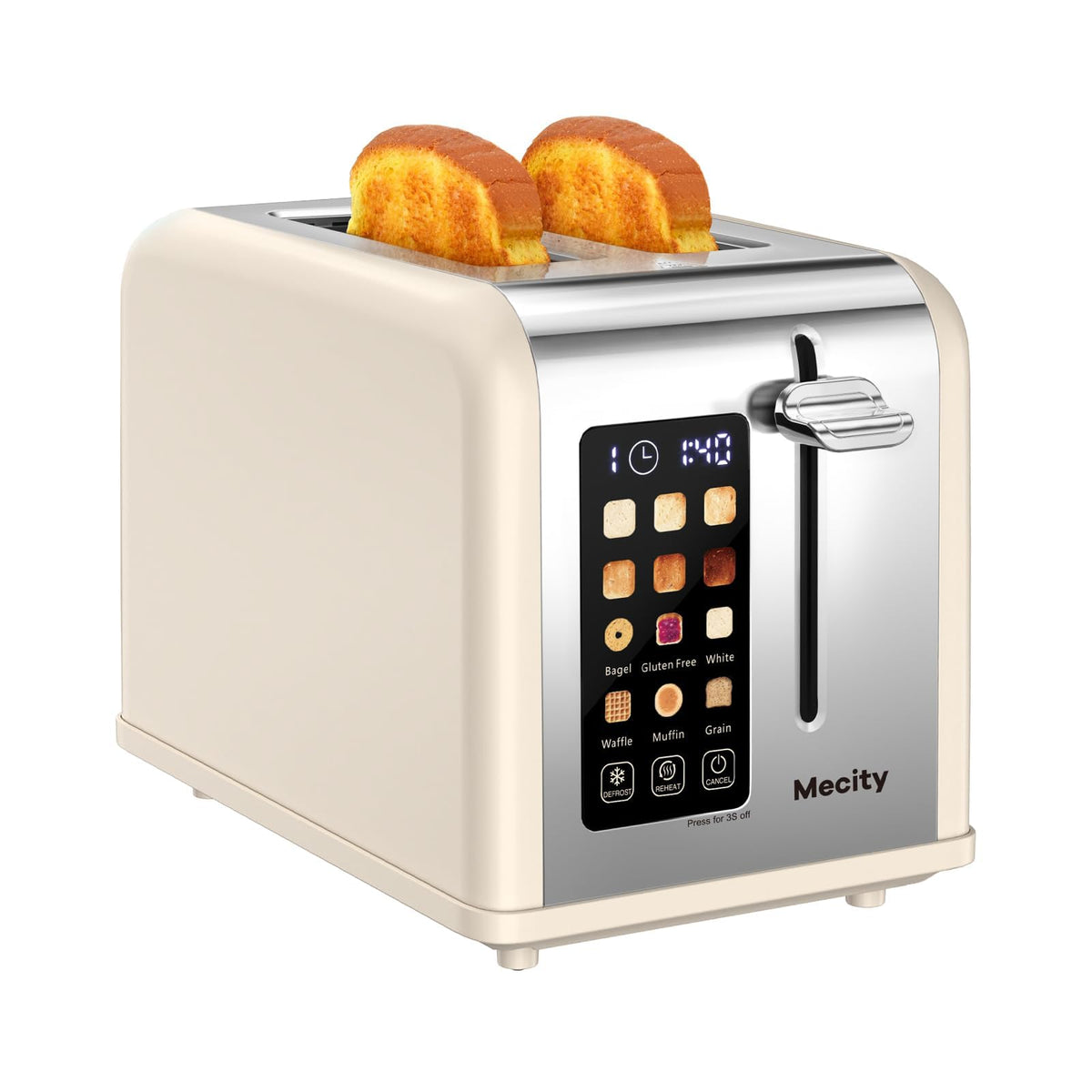 Mecity 2 Slice Touch Screen Toaster, 1.5" Wide Slot, Stainless Steel Smart Toaster for Bagels, Muffins, Waffles, Gluten-Free Breads, Defrost, Reheat, Timer, 120V 825W, Ice Blue