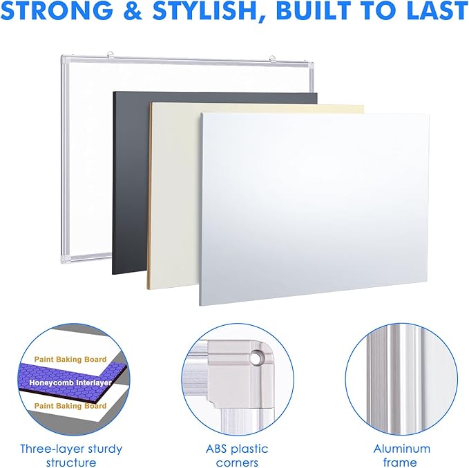 Magnetic Dry Erase Board for Doors, 24x18 Inch Whiteboard with Adjustable Long Arm Hook Mount - Easy to Install, Portable Hanging White Board for Home, Dorm Room, Office Cubicle & Small Spaces