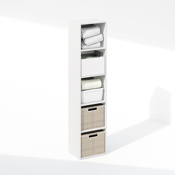 Furinno Reed Closet Organizers and Storage, 5-Tier Closet Organizer, Open Shelf Closet Storage, for Wardrobe, Bedroom, Living Room, White