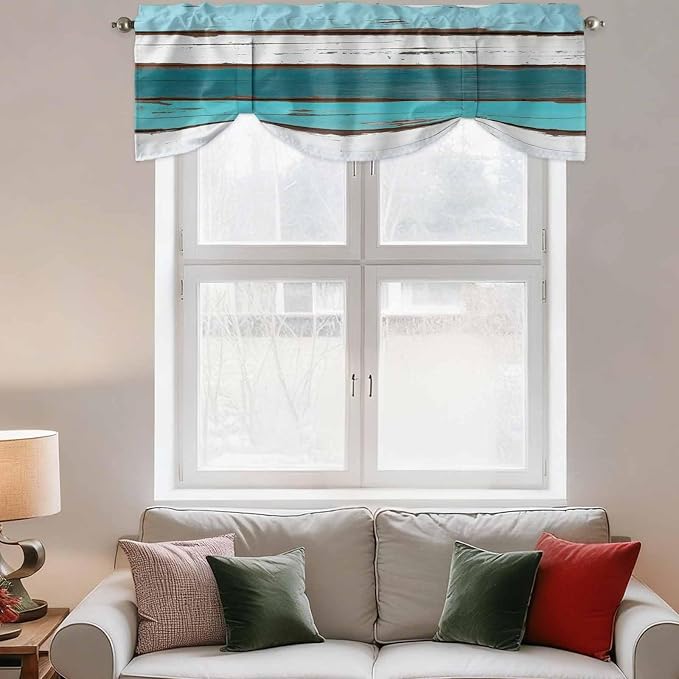 Turquoise Teal Tie Up Valance Curtains